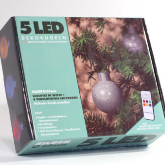 5 LED Dekokugeln mit Fernbedienung silber-glitzernd - ∅ 65mm-0