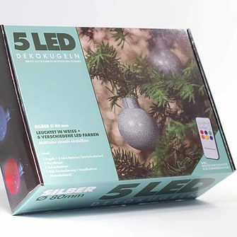 5 LED Dekokugeln mit Fernbedienung silber-glitzernd - ∅ 80mm-0