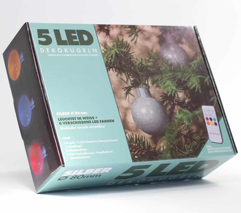 5 LED Dekokugeln mit Fernbedienung silber-glitzernd - ∅ 80mm-0