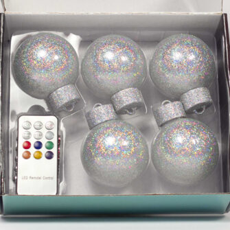 5 LED Dekokugeln mit Fernbedienung silber-glitzernd - ∅ 65mm-438