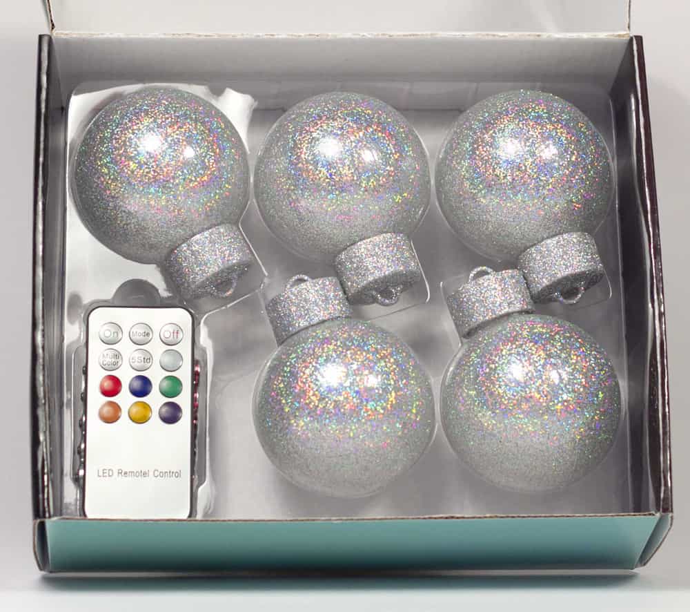 5 LED Dekokugeln mit Fernbedienung silber-glitzernd - ∅ 65mm-438