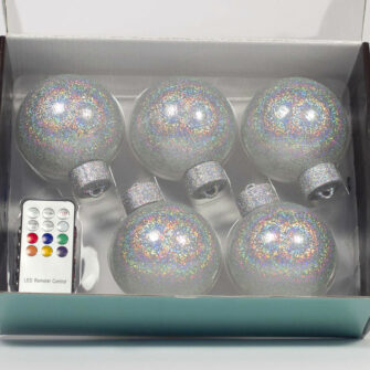 5 LED Dekokugeln mit Fernbedienung silber-glitzernd - ∅ 80mm-468